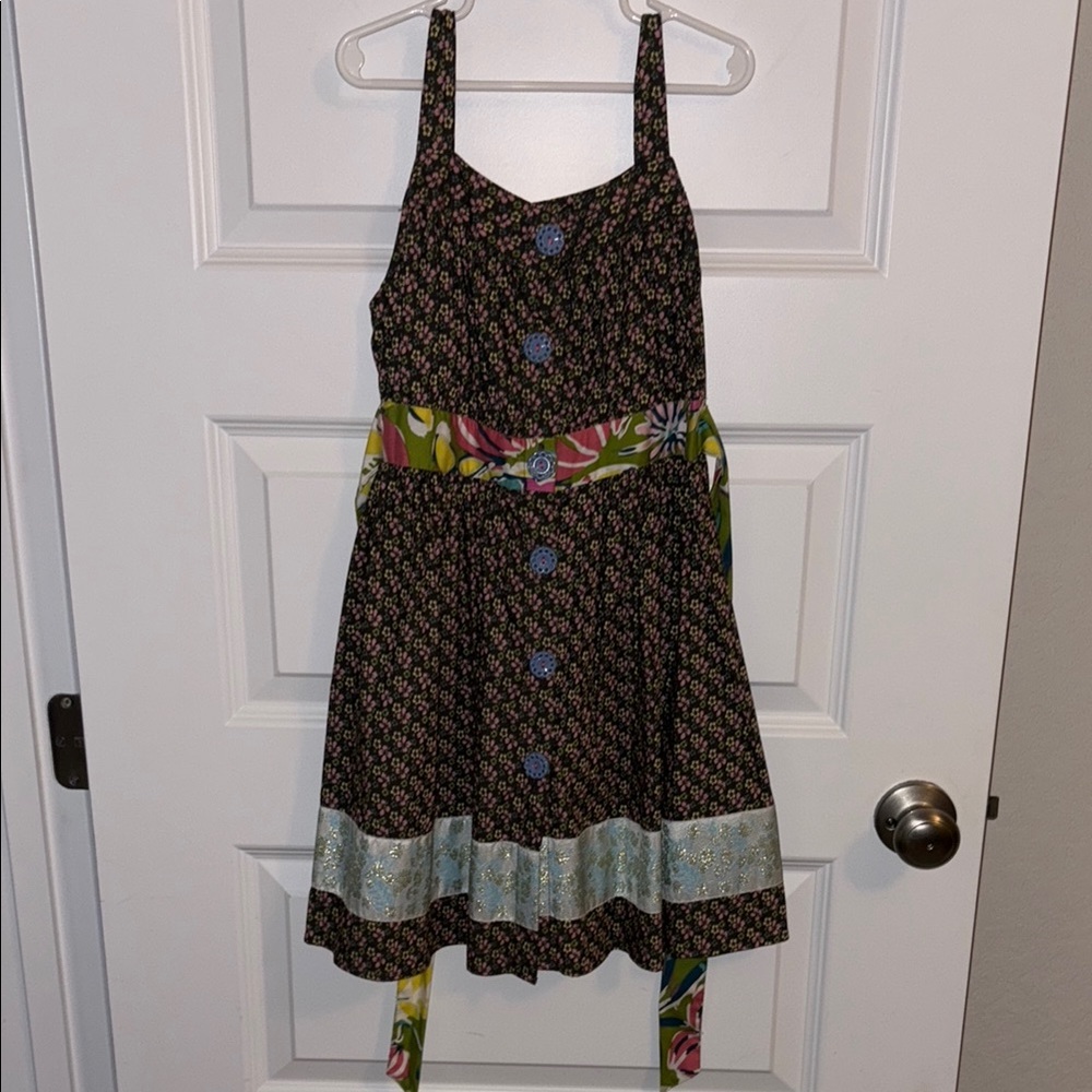 Floral Kids Dress with Blue Accents